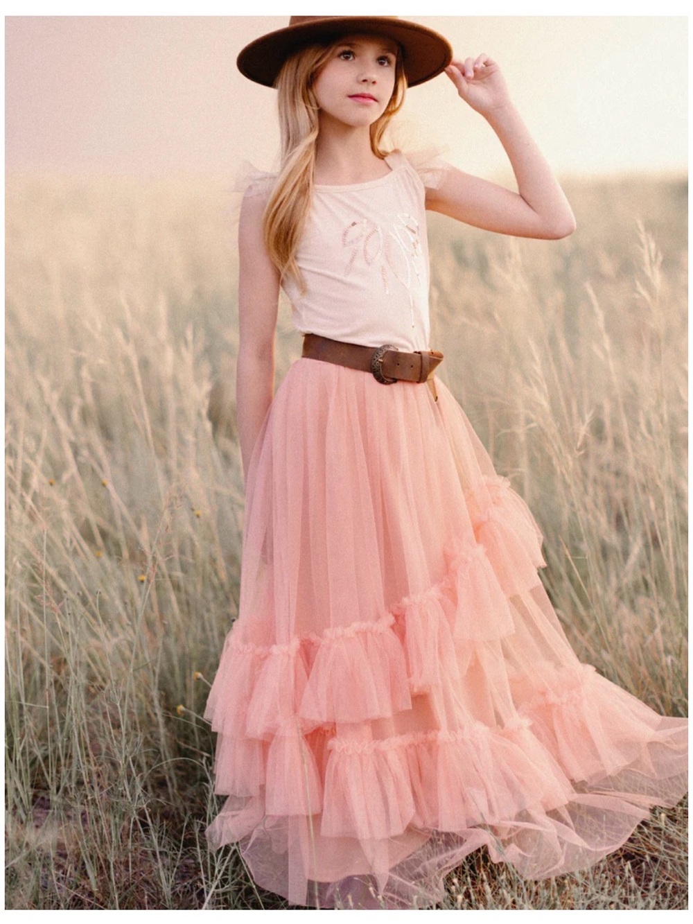 HAVANA SKIRT IN PINK Little girl’s Pink Tiered Tulle Skirt